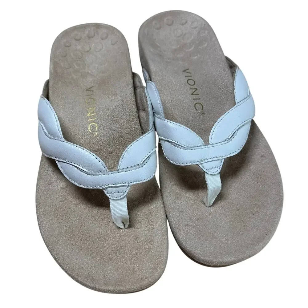 Vionic Bella Braid White Leather Sandal Women's Sz 6.5 New Without Box Condition